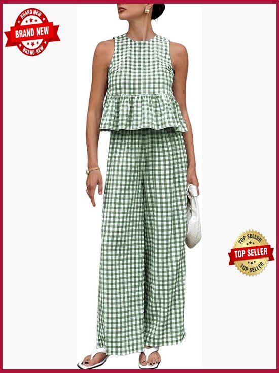 Other - Gingham 2 Piece Lounge Set - Tank Top & Wide Leg Pants